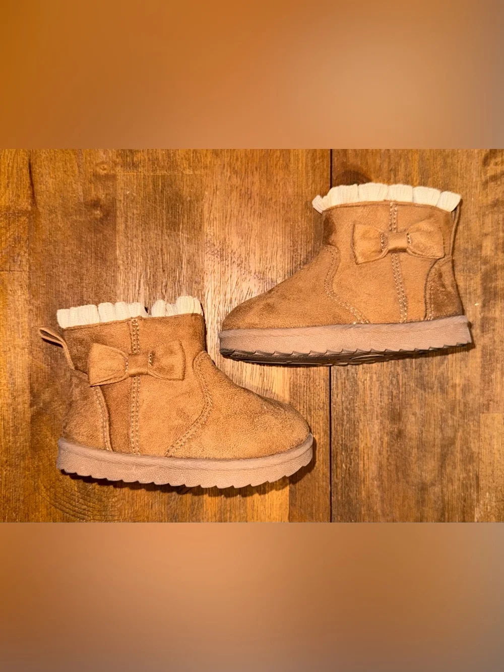 Kids Tan Suede Fleece-Lined Boots